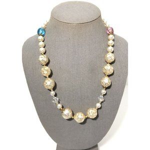 Women’s 18” Adjustable Faux Chunk Pearl Strand Necklace W/ Blue & Pink Accents.